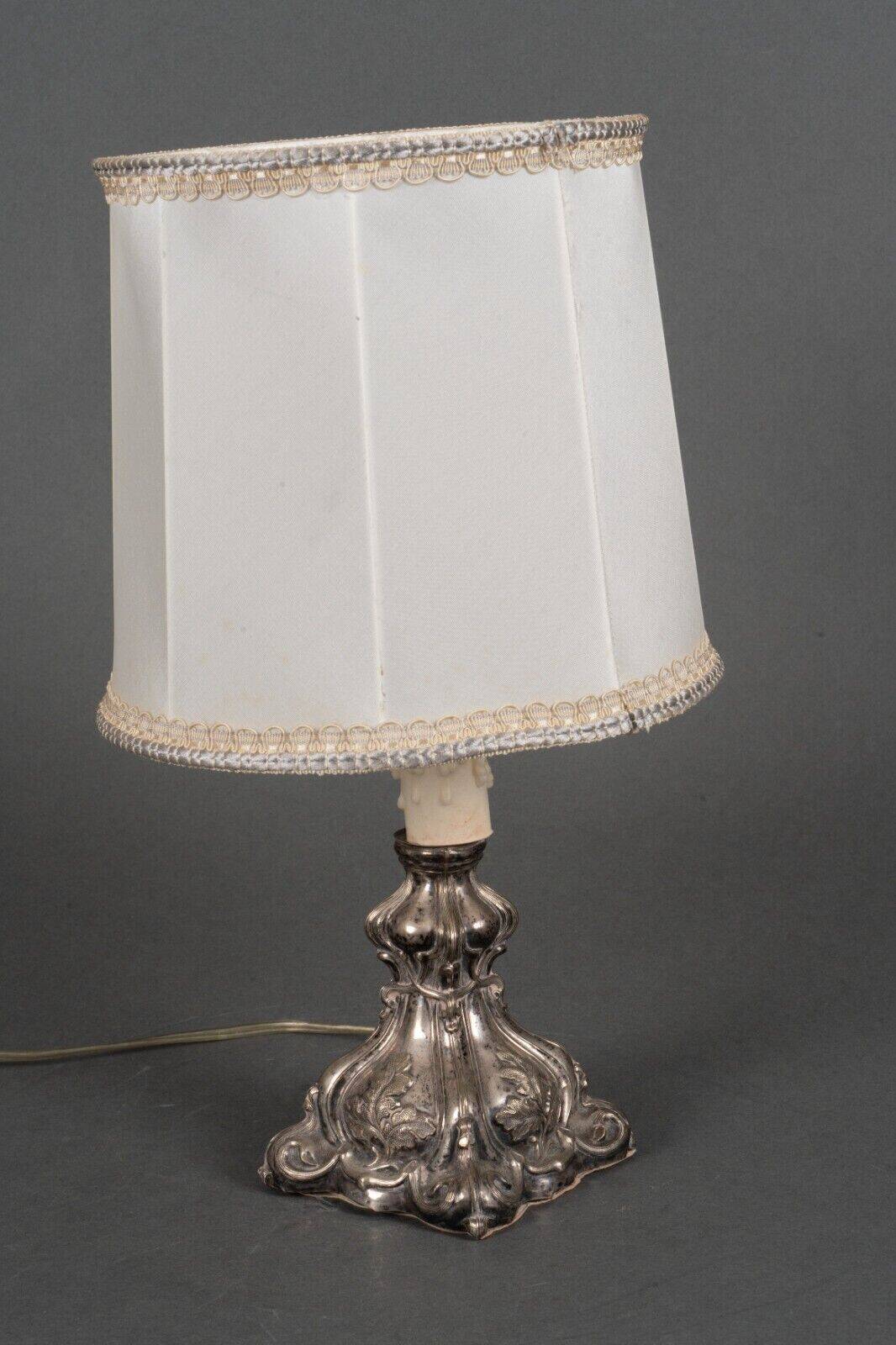 Louis XIV style 19th century silver or silver metal lamp with white lampshade
