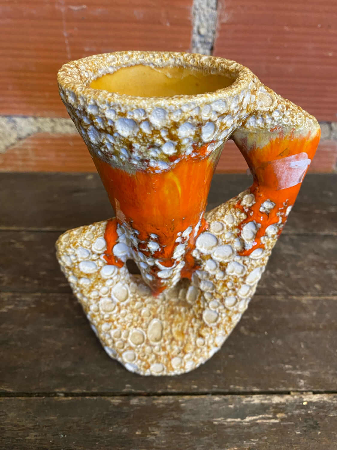 Vase ancien vallauris fat lava céramique écumes jaune & orange vintage