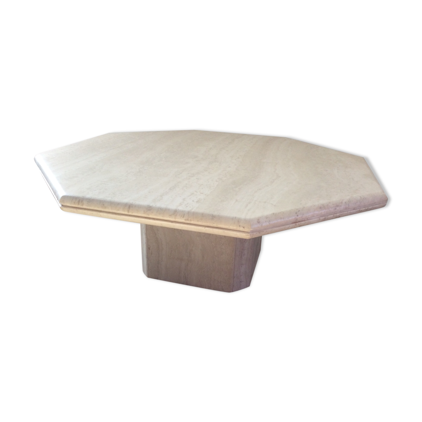 Octagonal coffee table in travertine