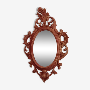 Miroir classique rocaille patiné rouge et or , 35 cm x 23 cm