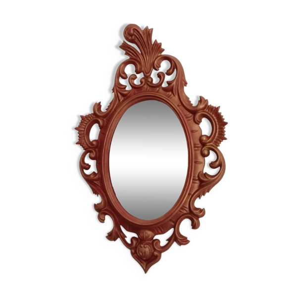 Miroir classique rocaille patiné rouge et or, 35 cm x 23 cm — Beyit