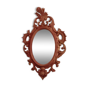 Classic red and gold patinated rocaille mirror, 35 cm x 23 cm