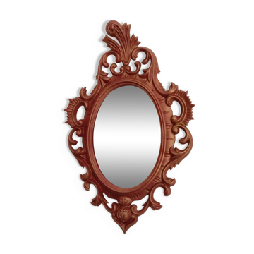 Classic red and gold patinated rocaille mirror, 35 cm x 23 cm
