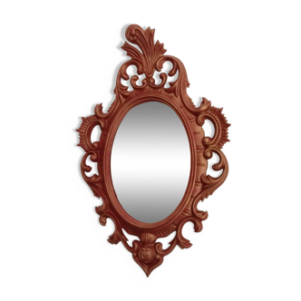 Miroir classique rocaille patiné rouge et or , 35 cm x 23 cm