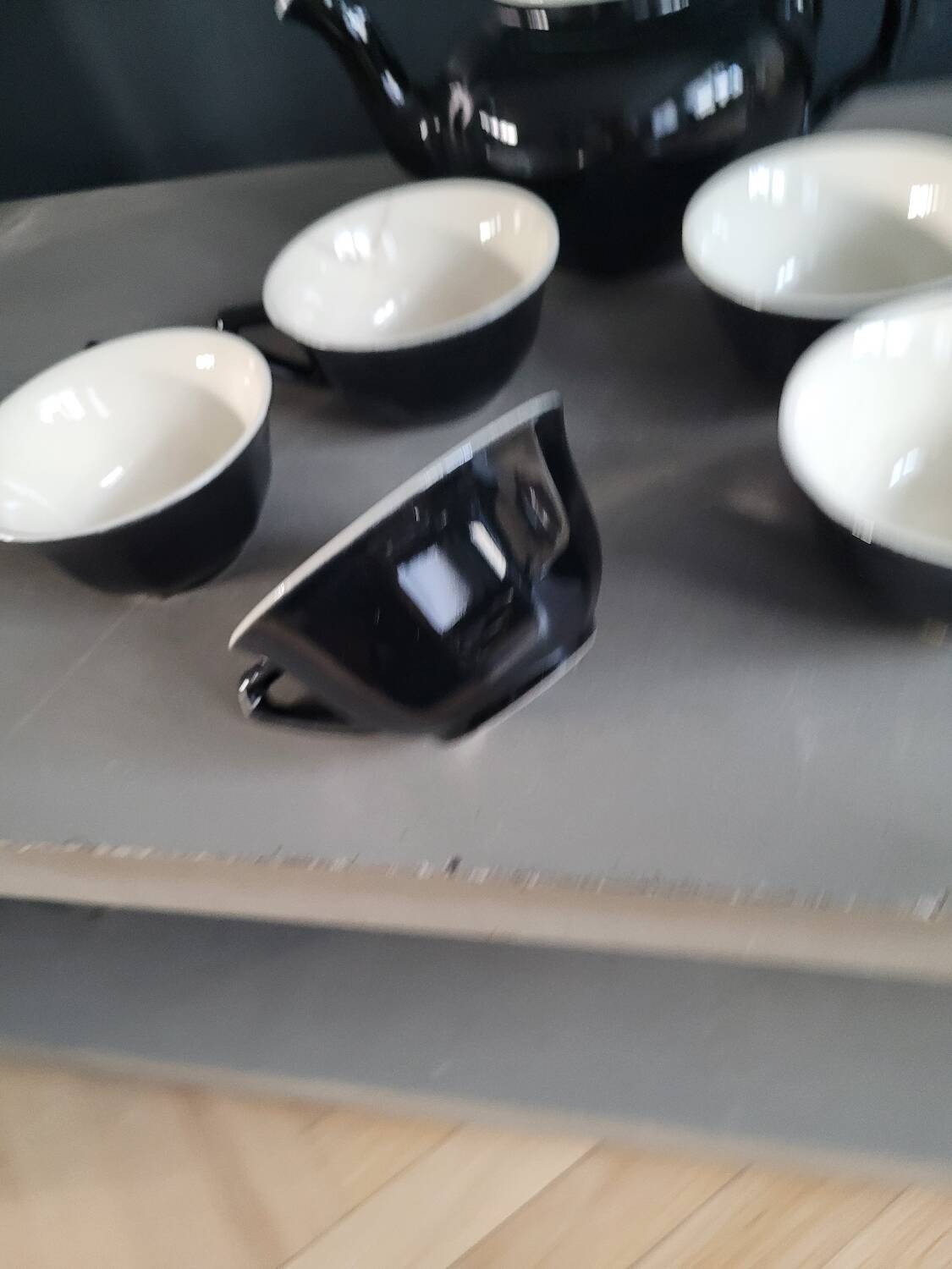 Antique black and white ceramic coffee set
