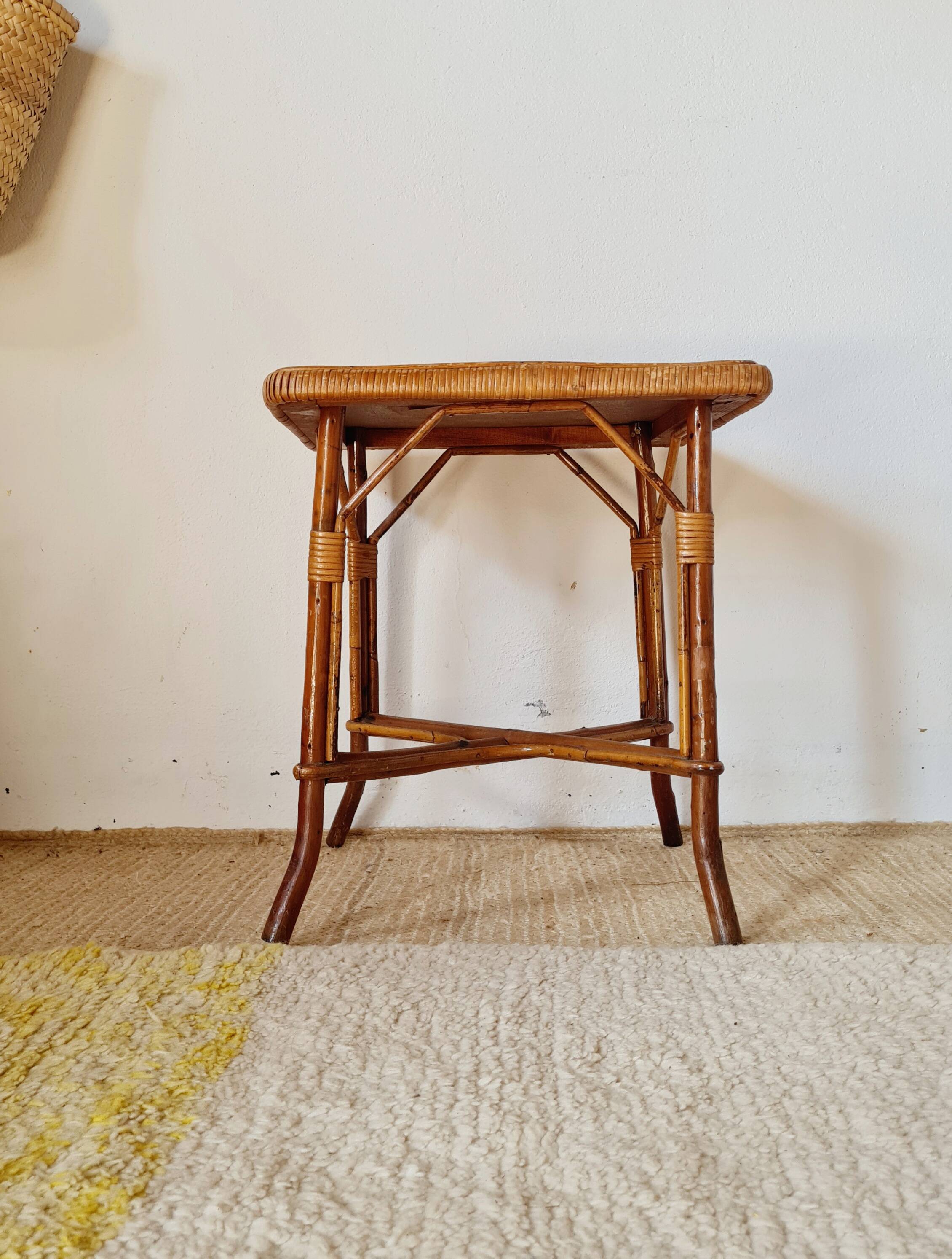 Vintage rattan side table or coffee table – 1960s Riviera style