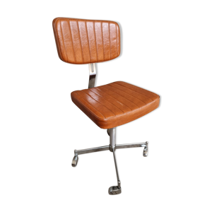 Chaise de bureau rétro Français chaise pivotante brun caramel