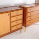 Pair of rattan and wood bedside tables