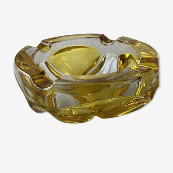 Cendrier vintage en verre bicolore jaune