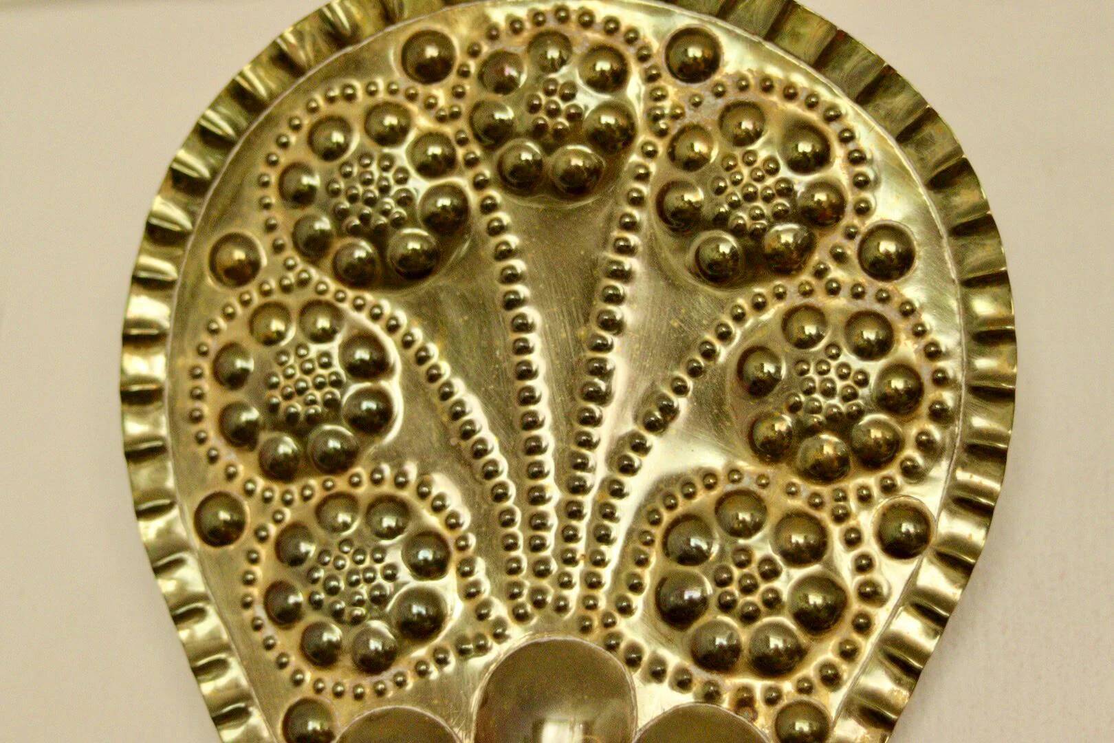 X-large mid-century Swedish brass Baroque sconce with double arm design