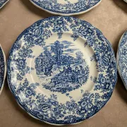 Set of 12 flat plates Terre de fer BP – Blue toile de Jouy pattern