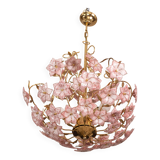 Vintage Murano Glass Chandelier Pink Flowers, 1970