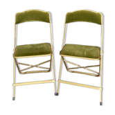 Pair of olive green velvet folding chairs