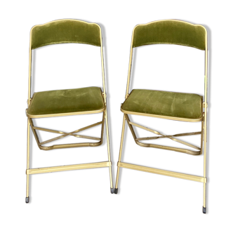 Paire de chaises pliantes velours vert olive