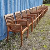 Stackable chair-armchair in solid teak with cushion by Vlaemynck