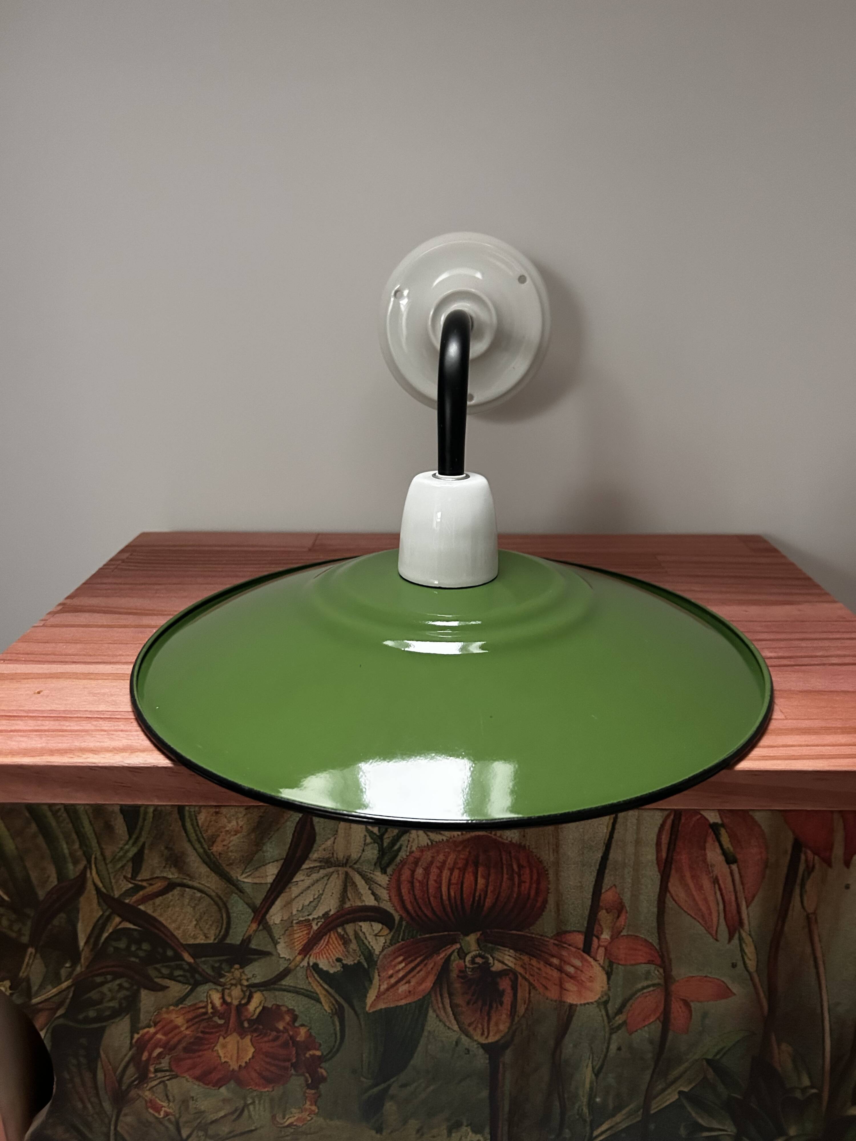 Green enamelled sheet metal wall light