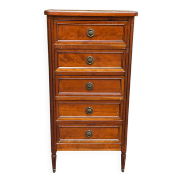 Louis XVI solid cherry wood chest of drawers with 5 drawers, 1980.