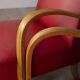 Pair of vintage 1950's armchairs in red leather, italian design