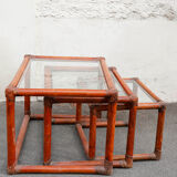 Rattan and glass side tables