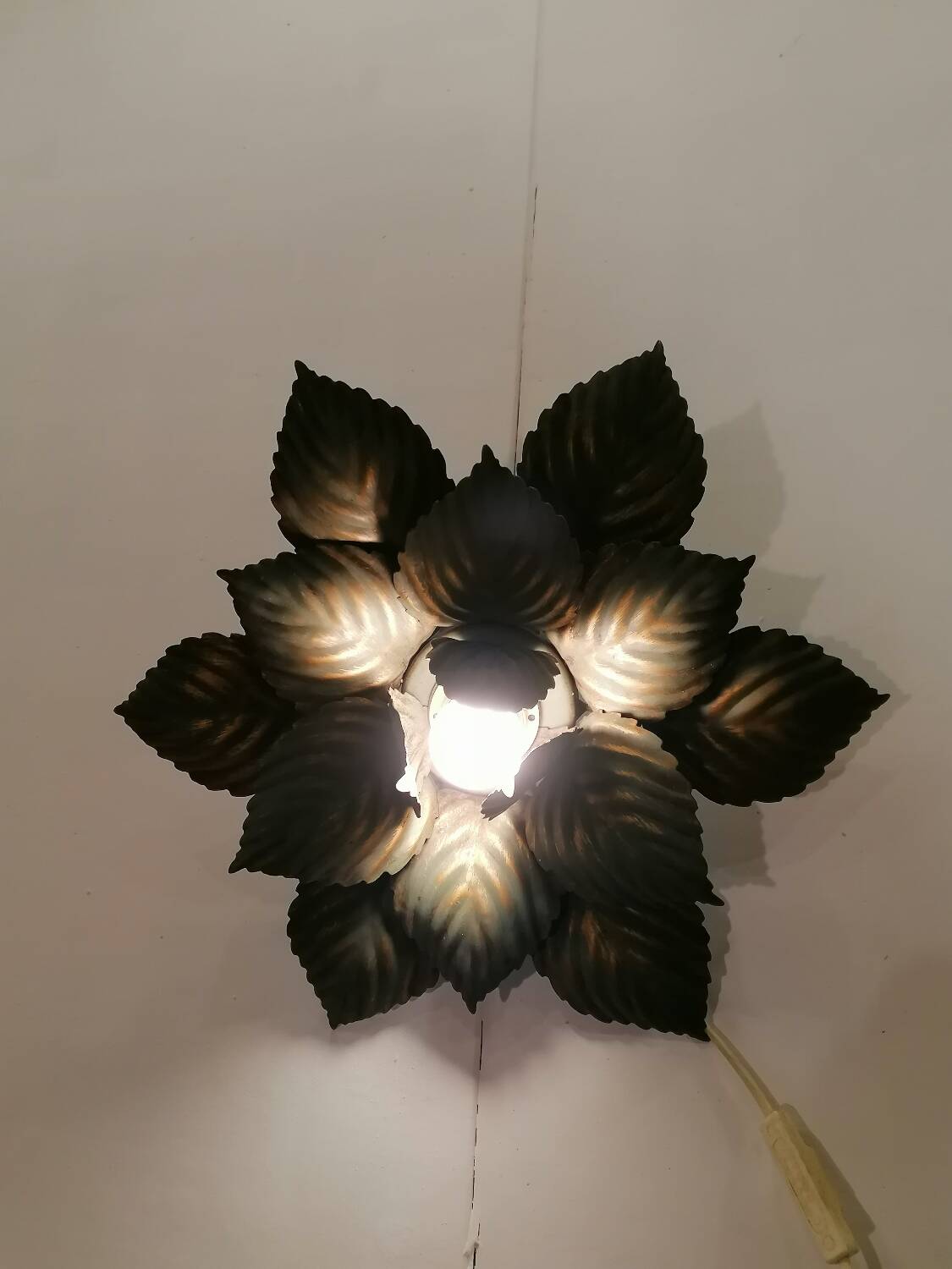 Green and gold Masca flower wall or ceiling light - Circa 1970