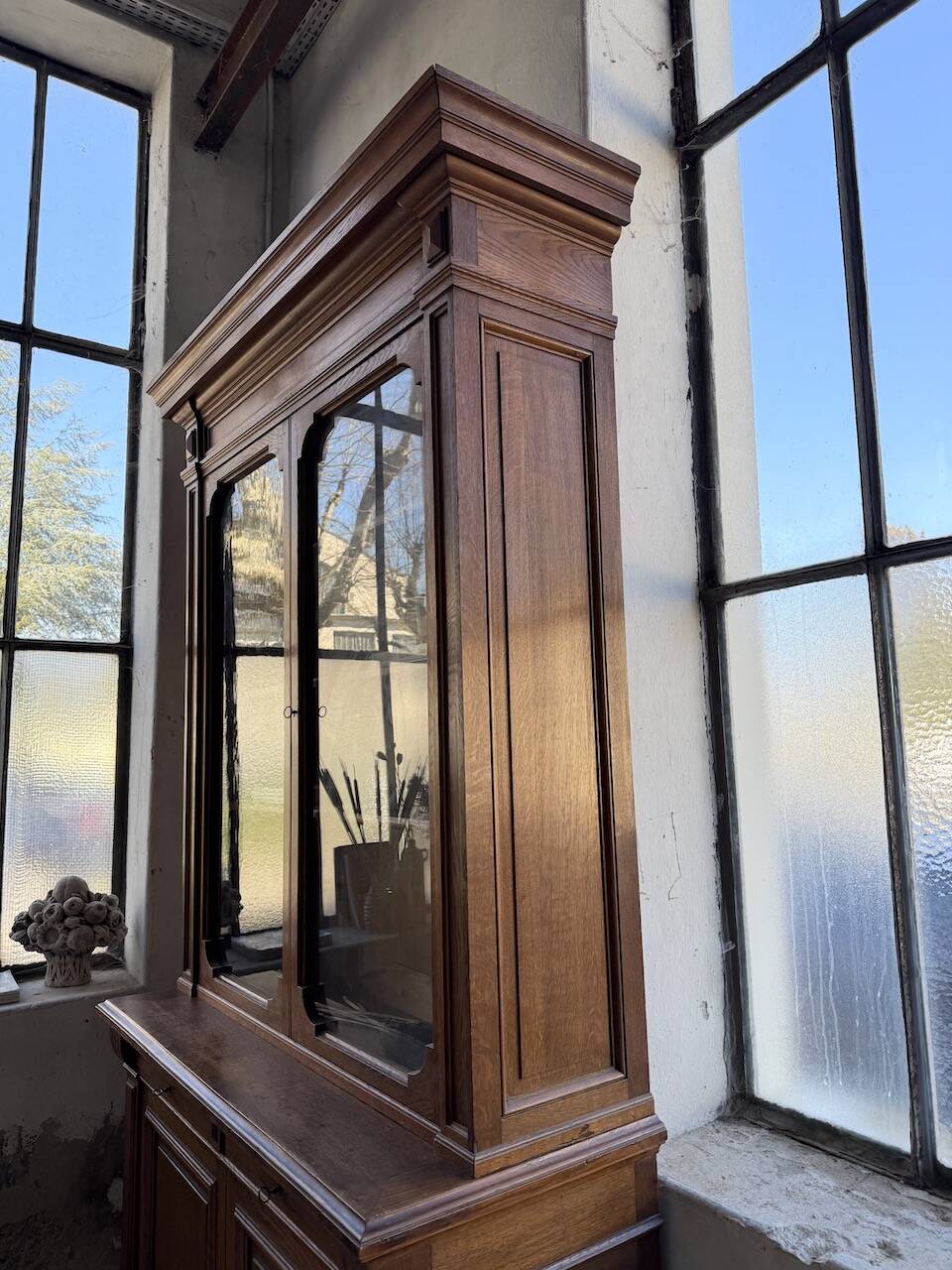 Antique XL Napoleonic oak glass bookcase, 19th century