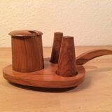 Servant salt pepper and mustard in olive wood, salt shaker