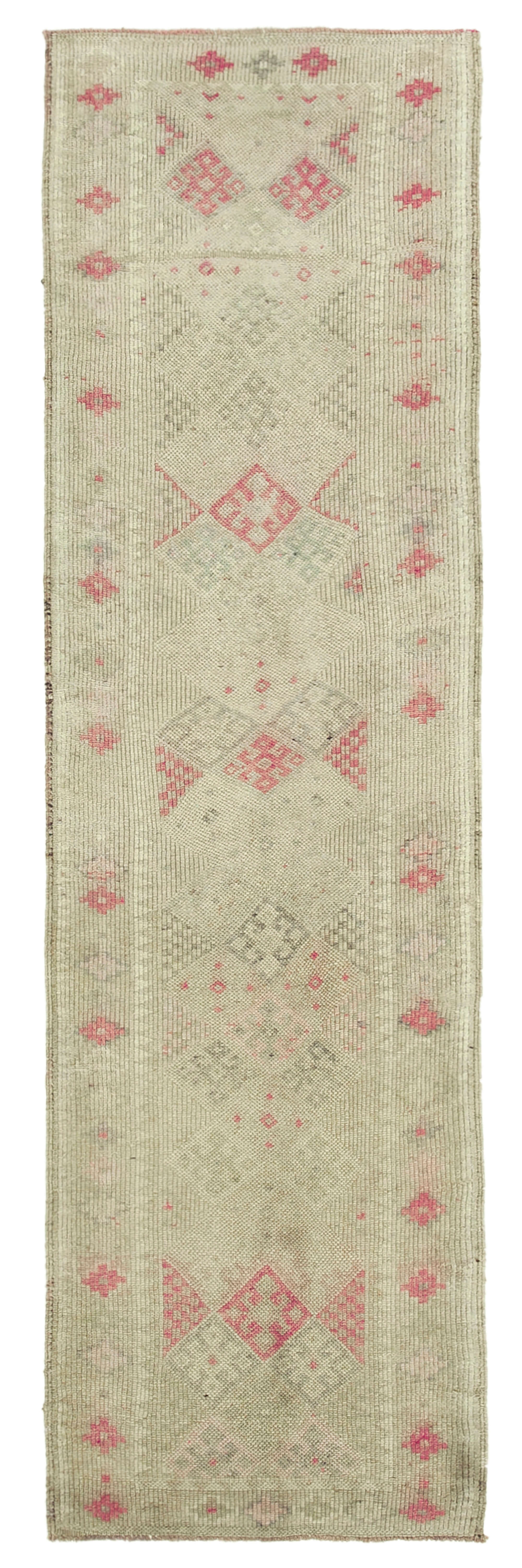 Hand-knotted turkish beige runner carpet 89 cm x 310 cm