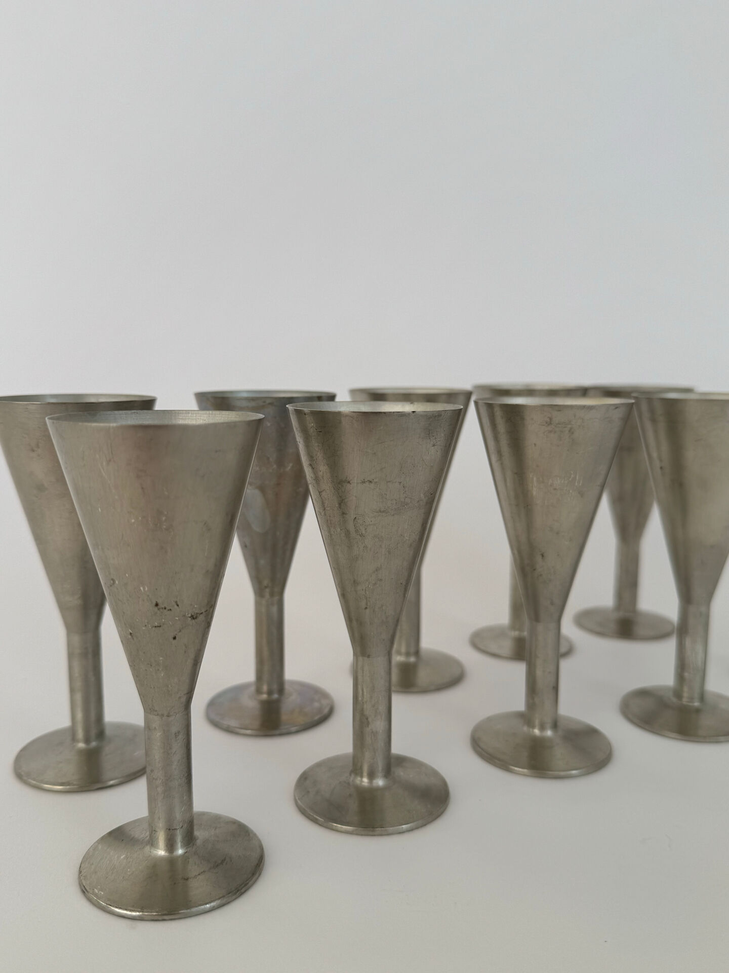 Set of 10 Vintage Minimalist Metal Shot Goblets
