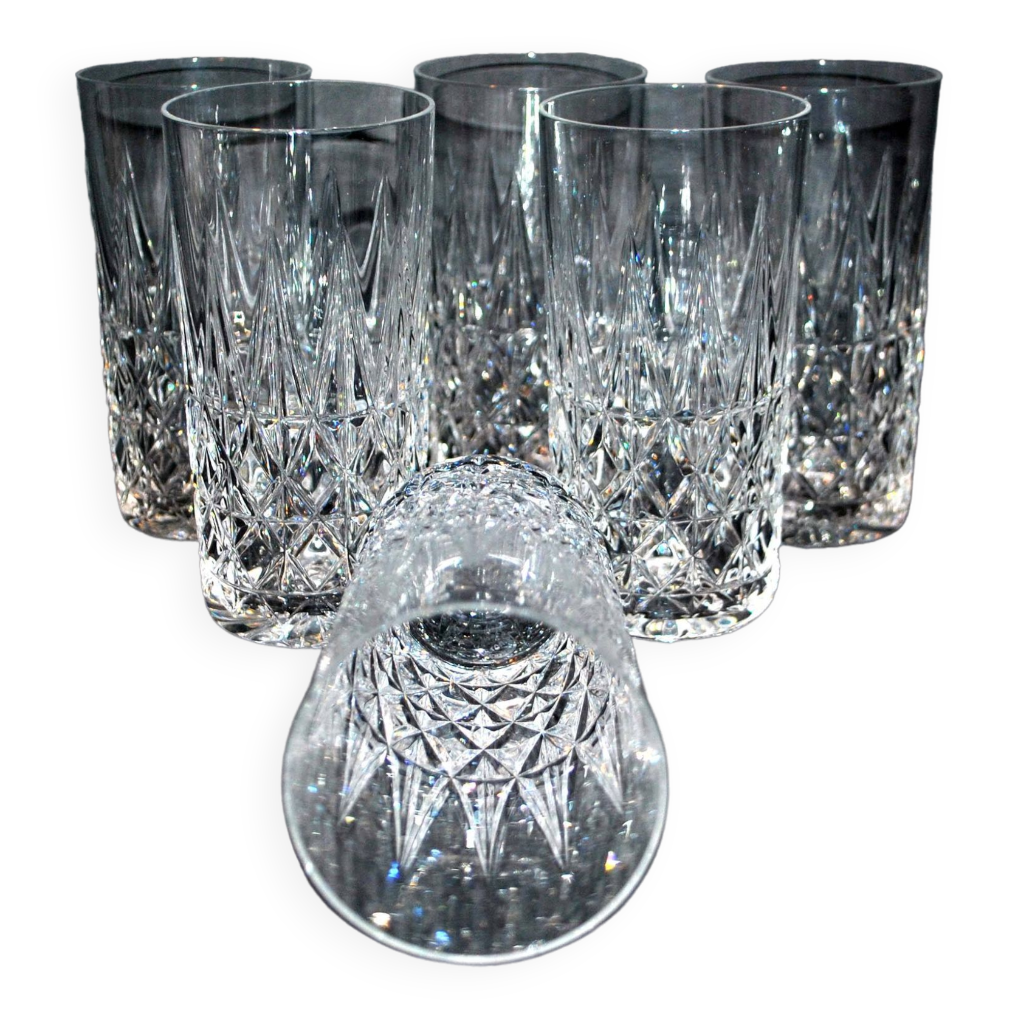 SAINT-LOUIS Series of 6 TARN juice glasses in vintage cut crystal 1960-70 water glass, longdrink