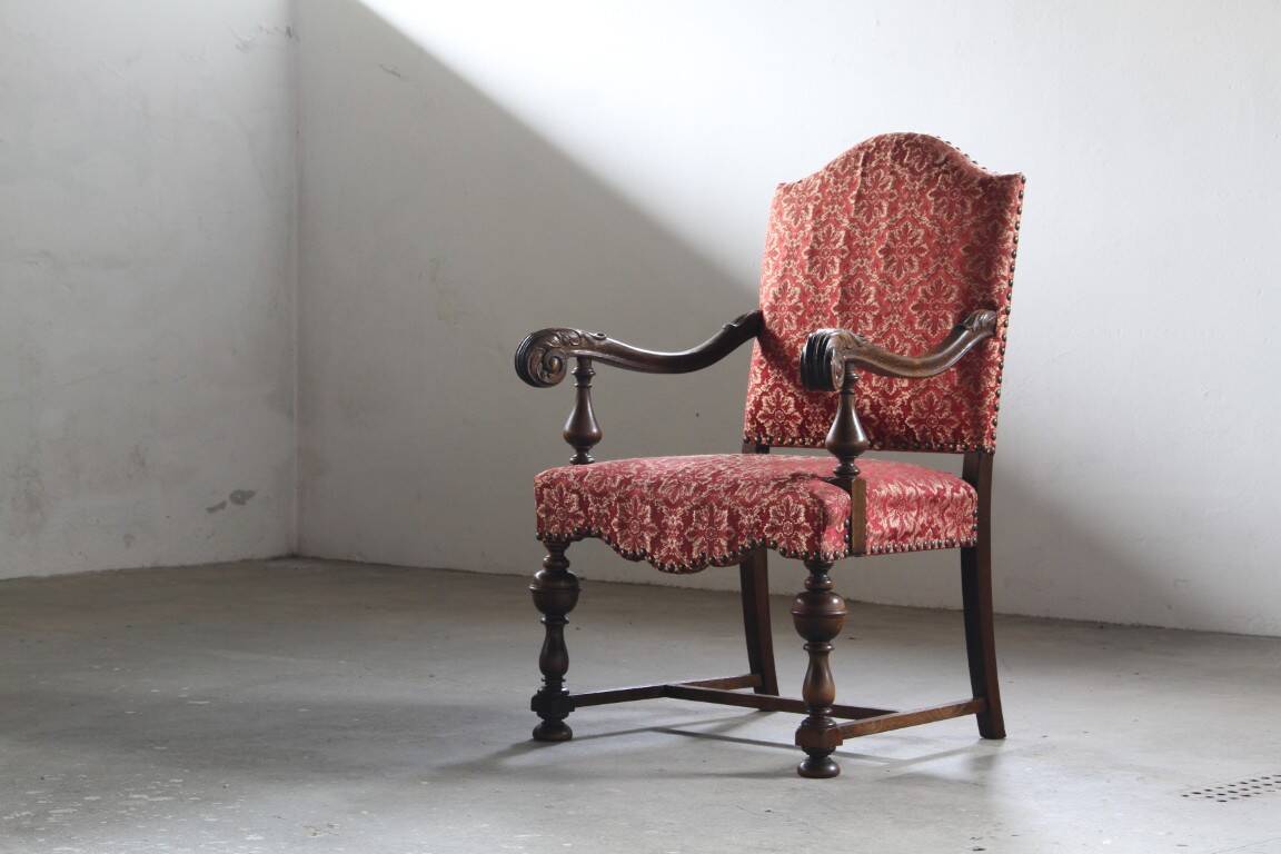 Vintage 19th century Danish Baroque oak armchair - Louis XV style