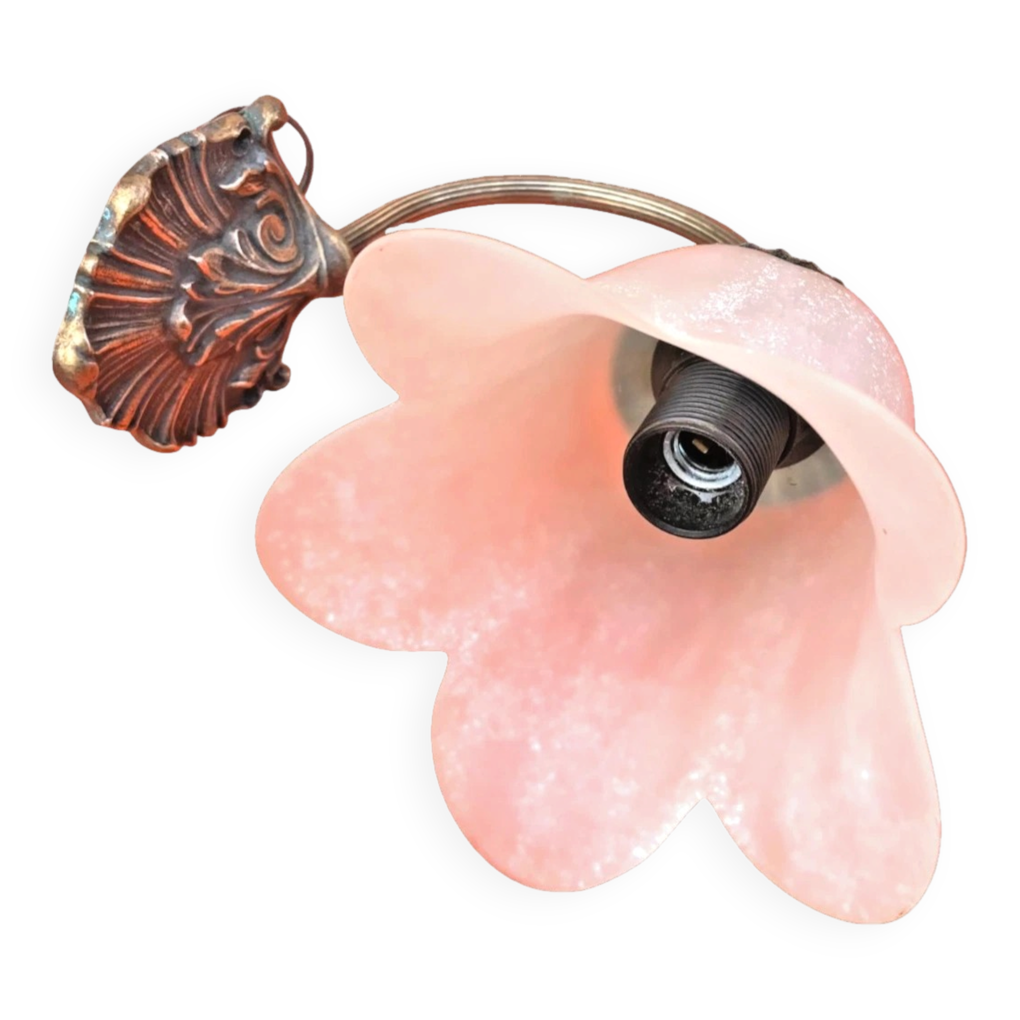 Patinated brass wall light with tulip shade