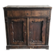 Vintage brown pine dresser with a painted top, moulded panels, and decorative locks.