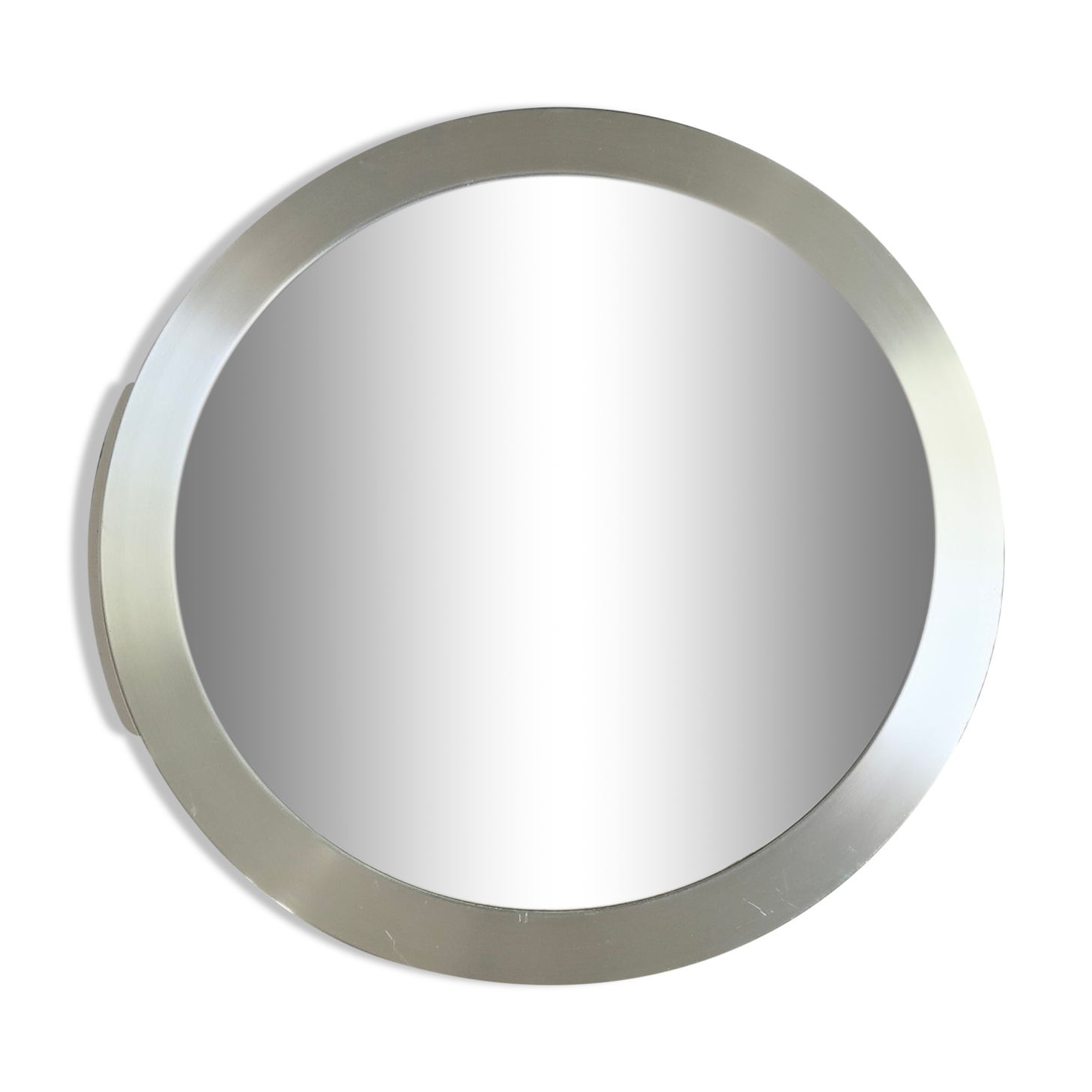 Round brushed aluminium mirror, 1970s
