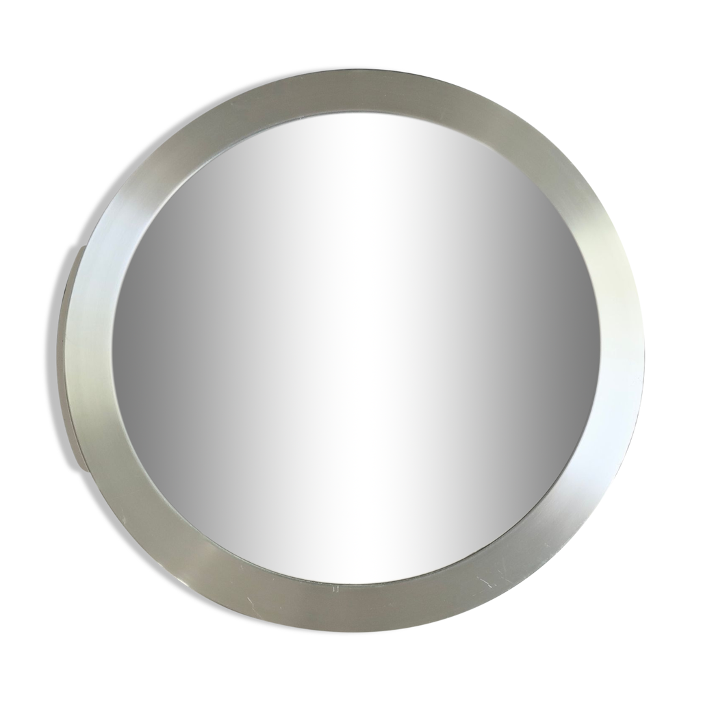 Miroir Vintage Années 80 – Cadre Aluminium Brossé Gris – Forme Rectangle
