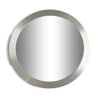 Miroir rond en aluminium brossé, années 70