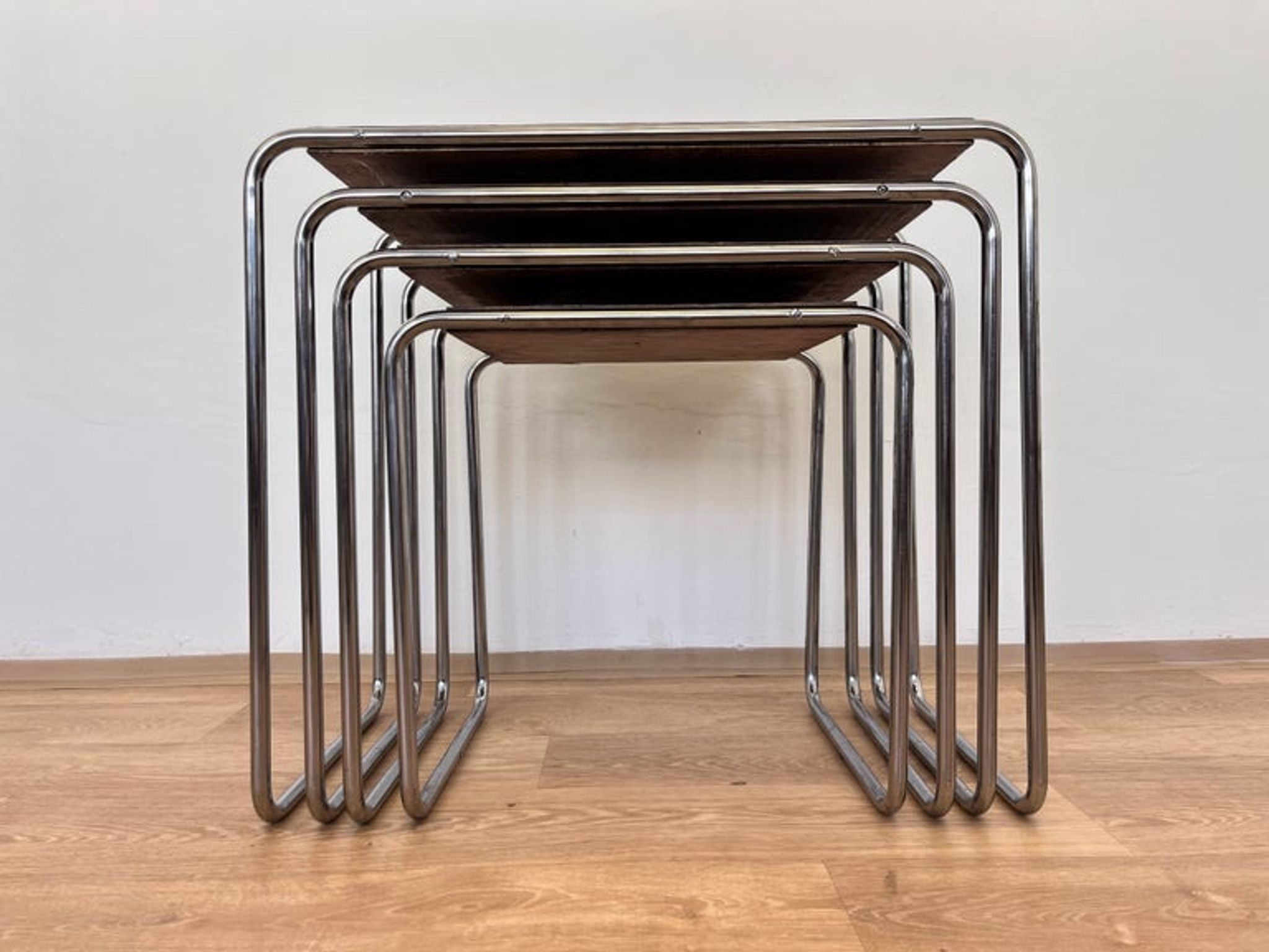 Rare Bauhaus chrome Nesting Tables B9, Marcel Breuer-Thonet License Mucke M
