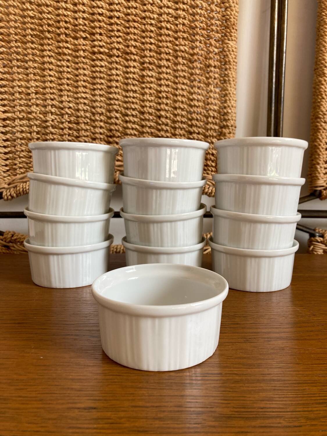Set of 13 white porcelain ramekins cnp france