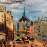 Ollier: oil on canvas mounted on panel, animated view of paris at the end of the 20th century