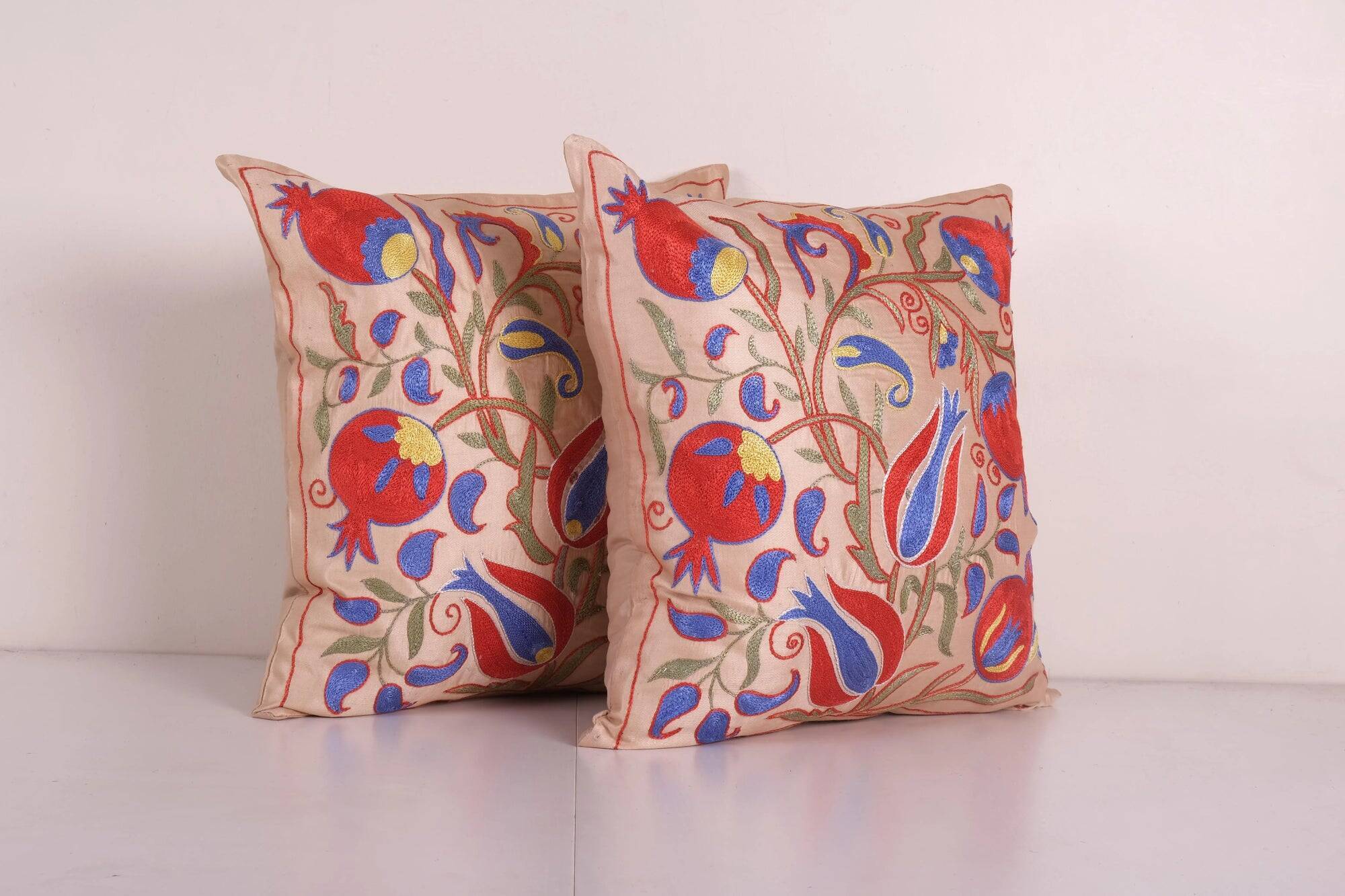 Lot de 2 housses de coussin brodées vintage 46x48 cm