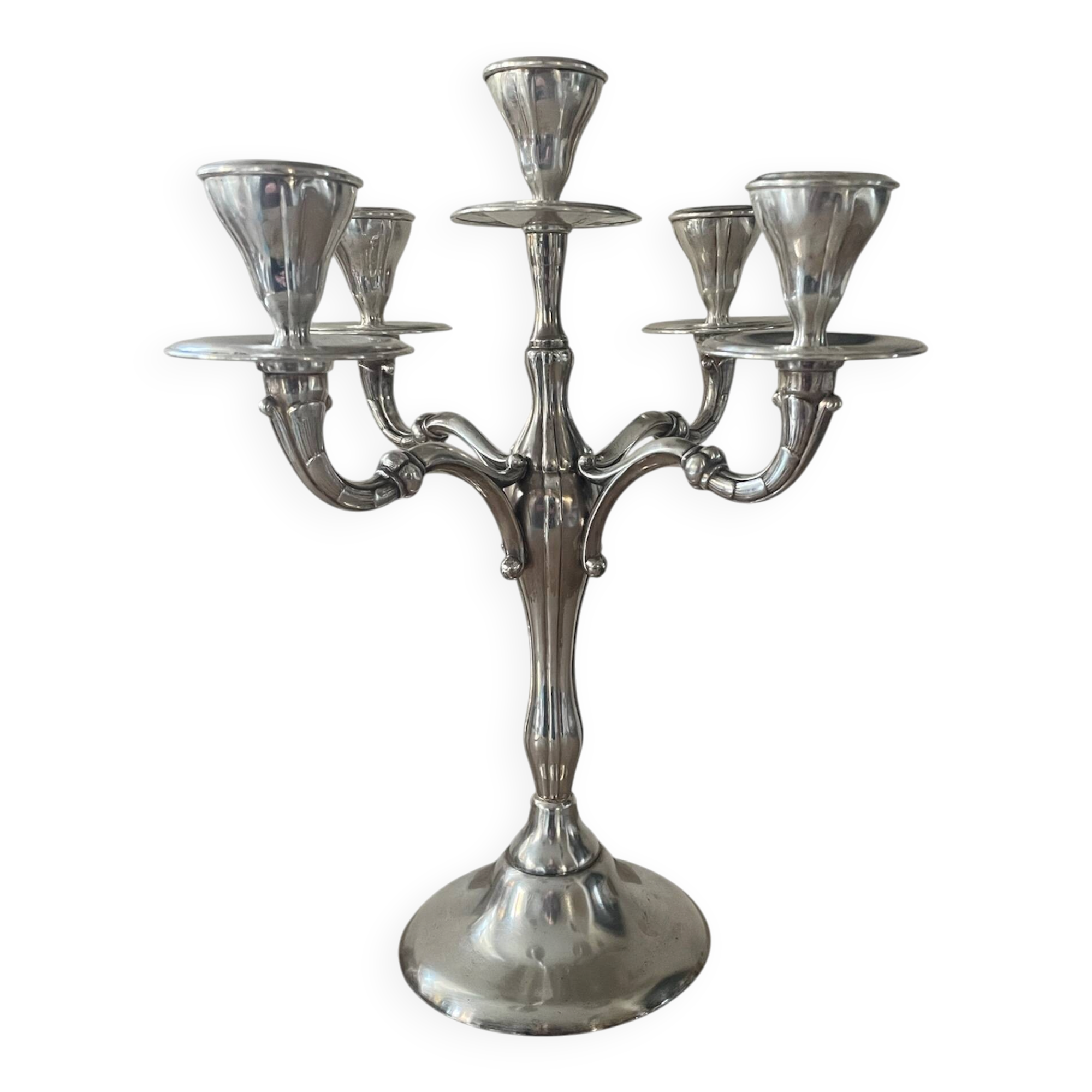 Vintage Orbisa 5-branch chandelier in silver-plated metal, Alpaca base.