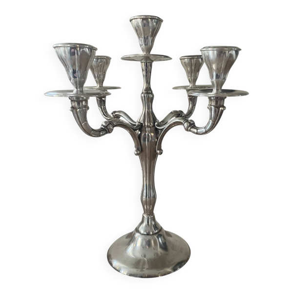 Chandelier à 5 branches vintage Orbisa en métal argenté, base Alpaca