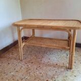 Table basse en bambou, cannage et rotin