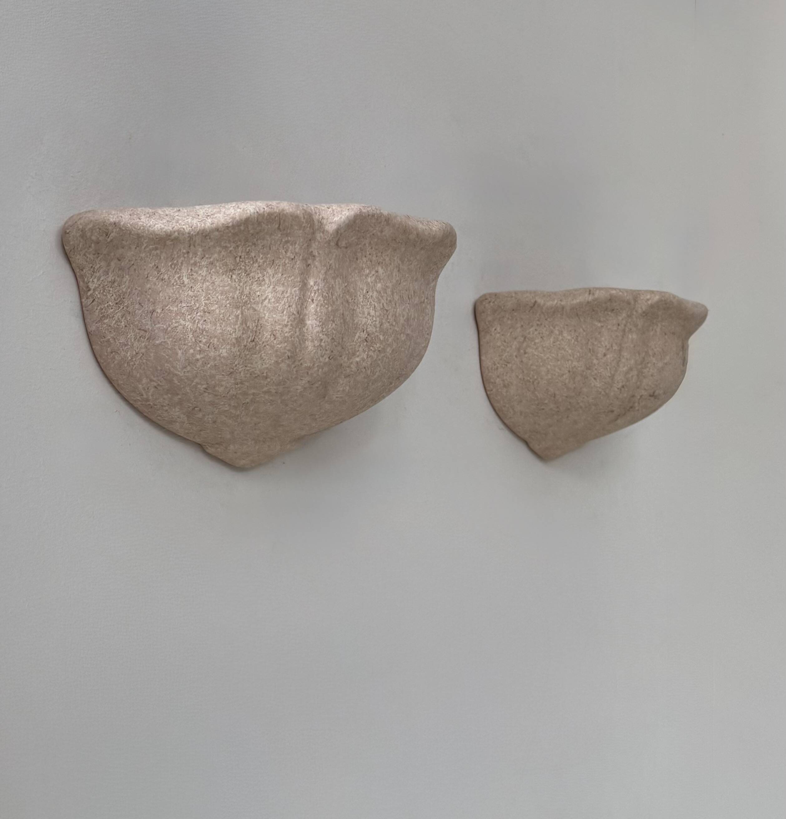 Pair of vintage wall sconces, speckled pink plaster, France, 1970