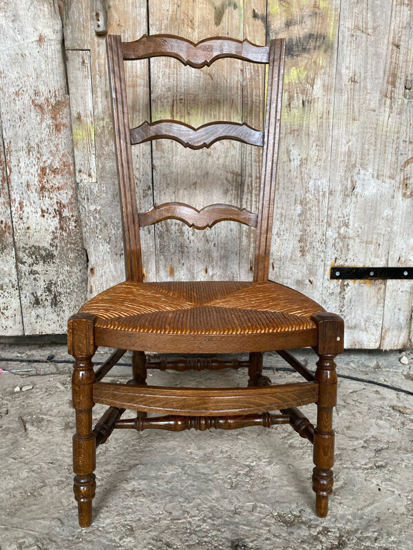 Chaise de Nourrice Nurserie Ancienne Bois Tourné + Assise Paille Tress