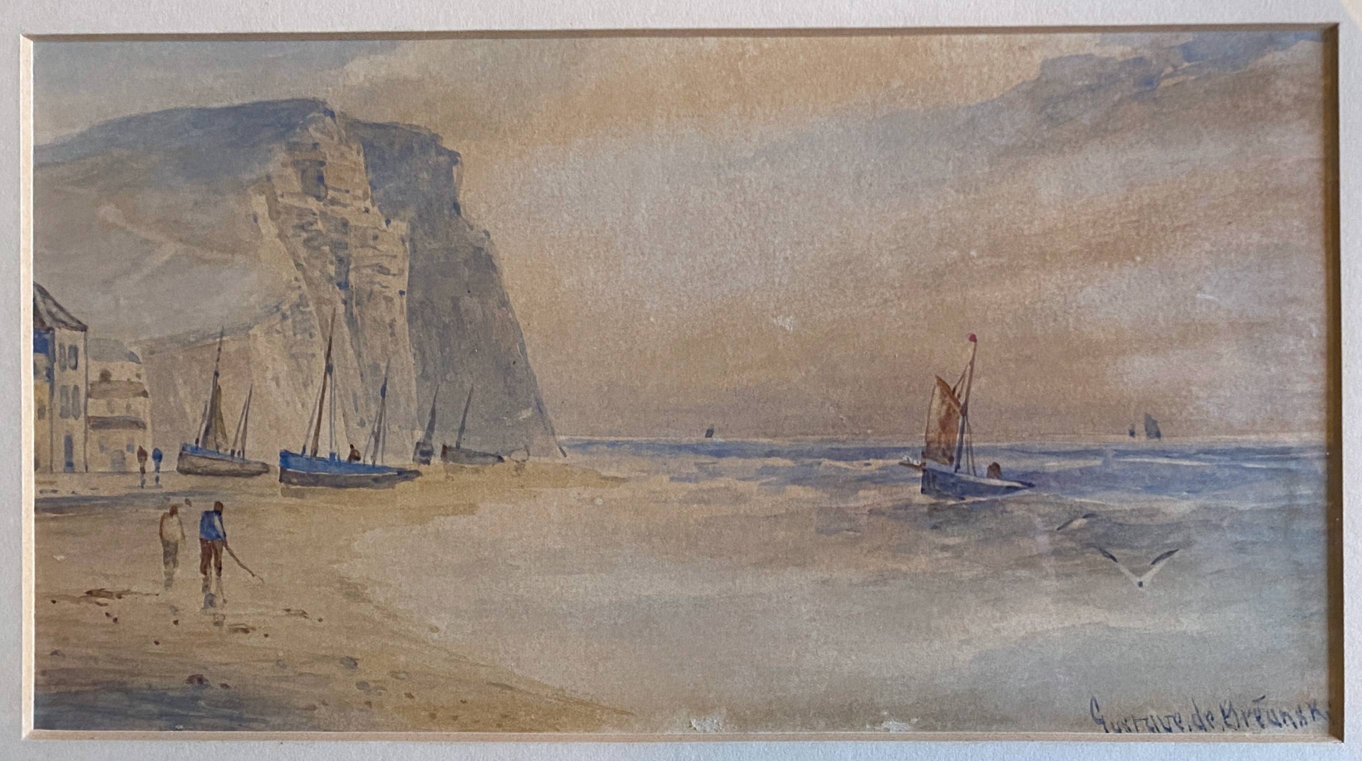 Marine watercolor painting by Gustave de Breanski (c.1856-1898)