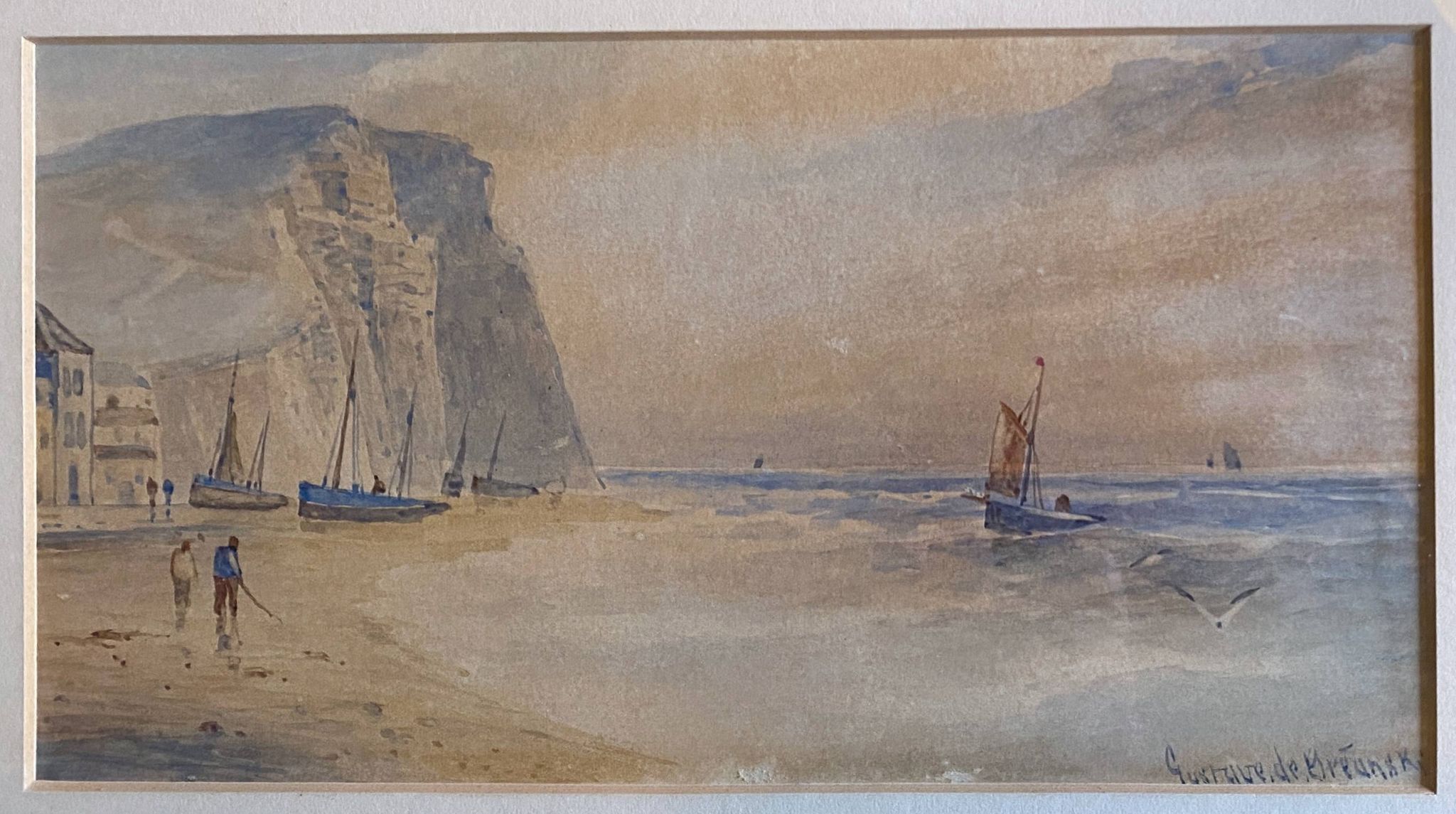 Marine watercolor painting by Gustave de Breanski (c.1856-1898)