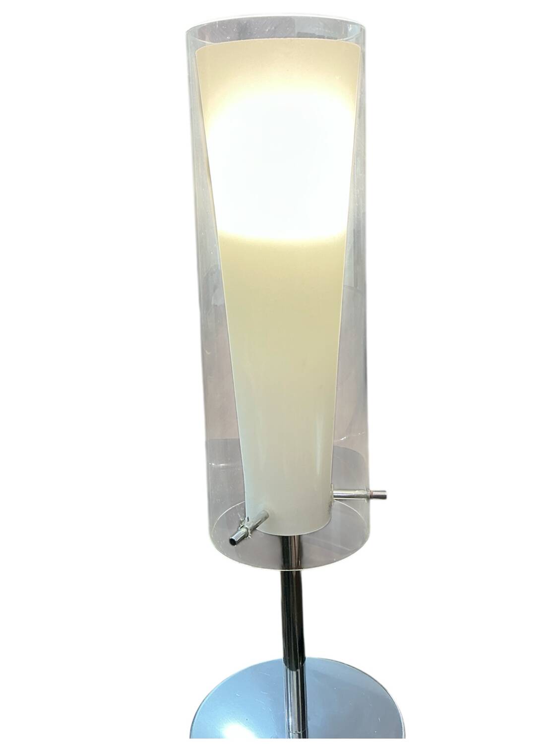 Glass and opaline table lamp with stainless steel base