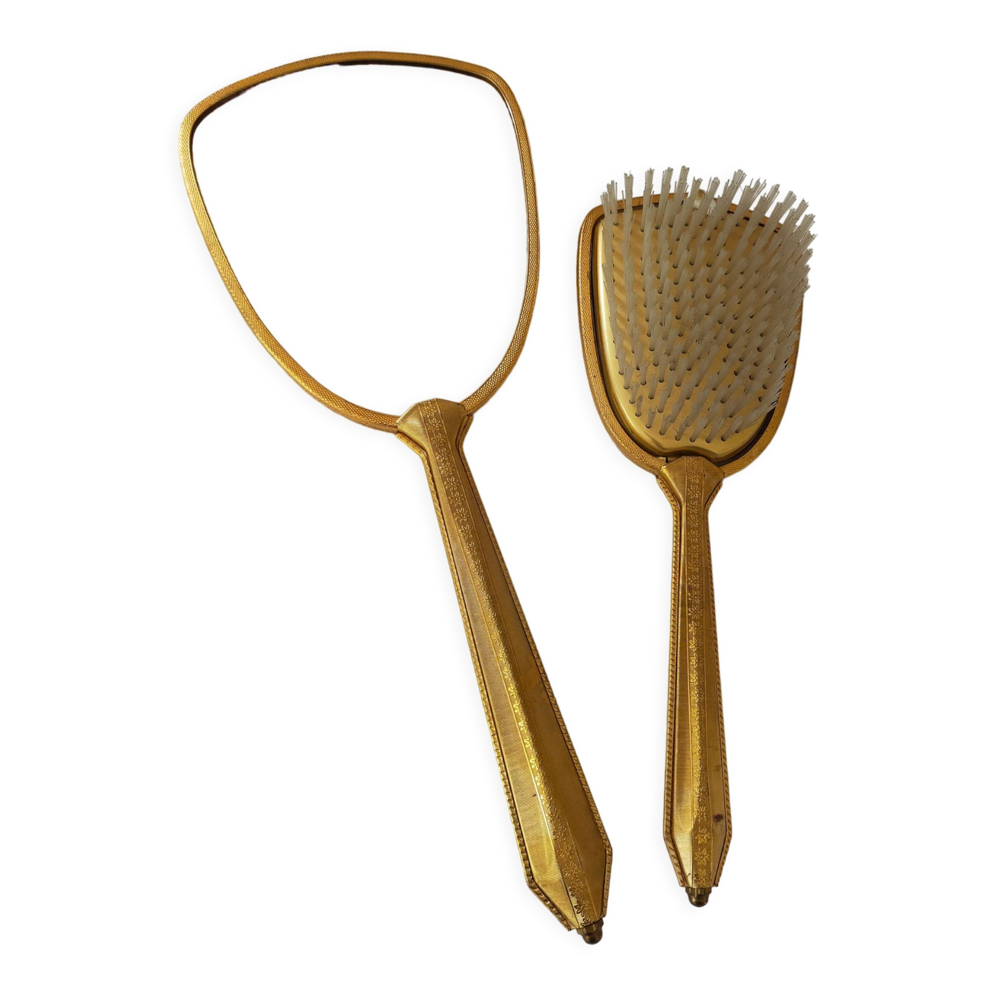 Vintage handheld mirror and hairbrush vanity set