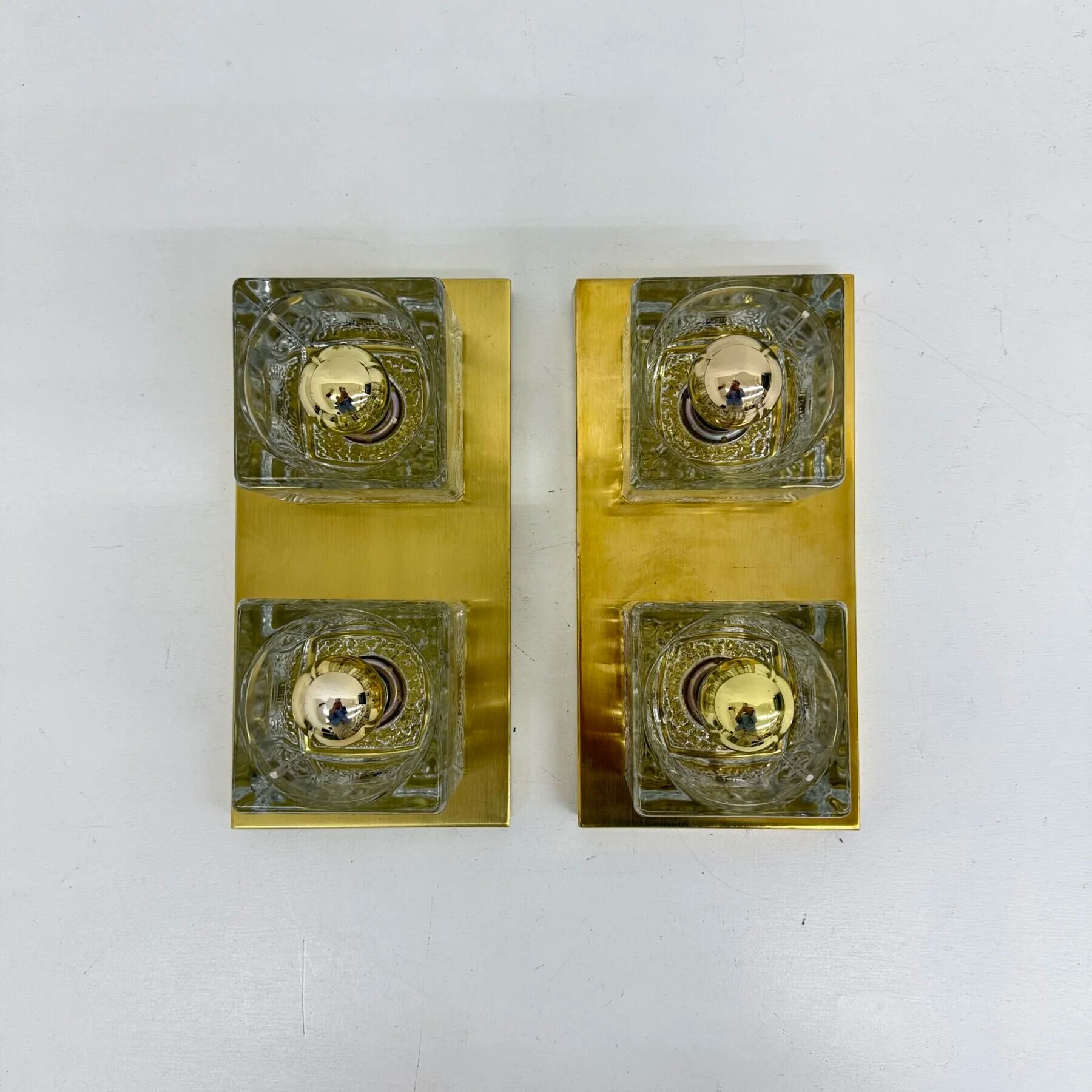 Pair of Peil & Putzler ice cube glass wall lamps, 1970s
