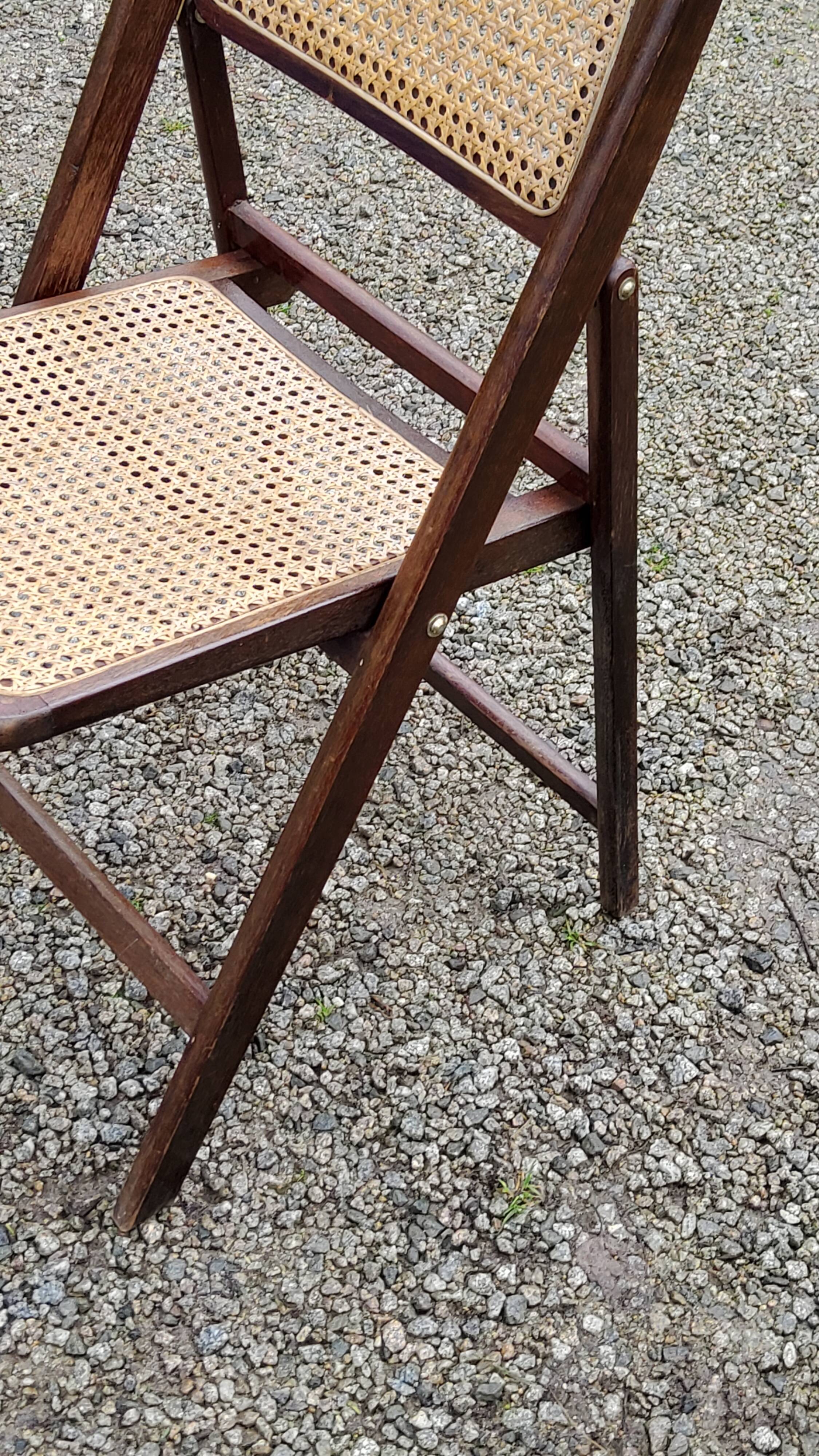 Set of 4 folding chairs wood and canning of the 70s